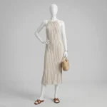 پیراهن بافتنی یقه باز زنانه مدل PMM7 کرم روشن - تصویر 3